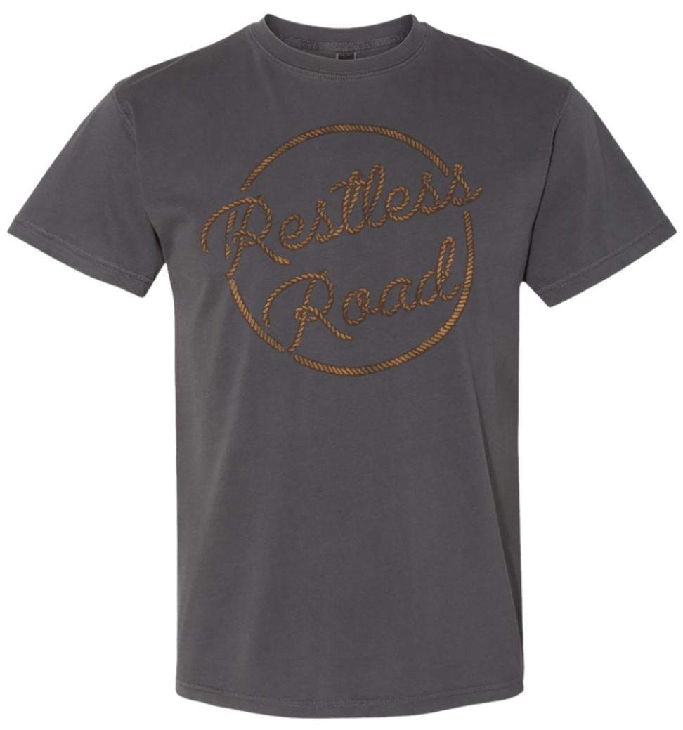 RR rope name dark grey tee Restless Road
