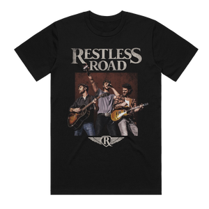 Bar friends photo black tour tee front Restless Road